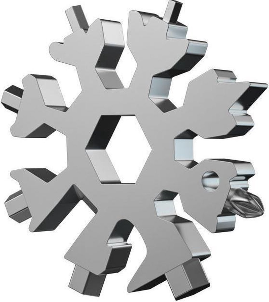 Nixnix - 18-in-1 Multi tool - Grijs - Sneeuwvlok Sleutelhanger - Moersleutel - Draagbare universele tool - Schroevendraaier