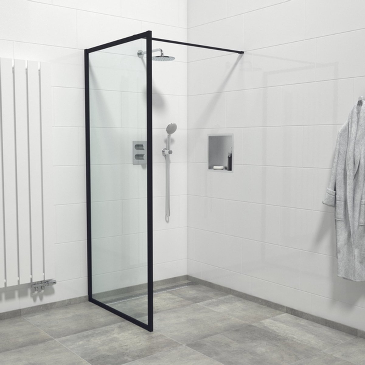 Saniclass Bellini inloopdouche - Douchewand - 90x200cm - Veiligheidsglas - Anti kalk - Mat zwart