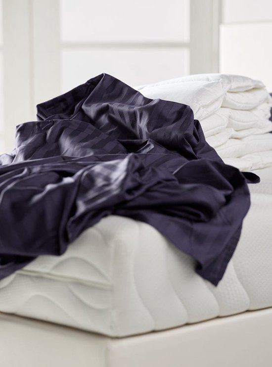 Housse de couette Satin Rayé - Qualité Hotel 230 TC - 2 personnes - 200 x 200/220 cm - Blue profond