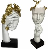 Decoratieve figuren DKD Home Decor Gezicht Gouden Wit Hars (14,5 x 9,5 x 31 cm) (2 Stuks)