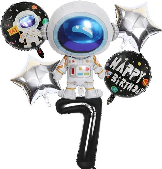 Astronaut - Ballonnenset - 7 Jaar - Folieballonnen - Space - 6 Stuks - Leeftijdsballon - Galaxy - Ruimtevaart - Raket - Planeten - Decoratie - Verjaardag - Versiering - Themafeest - Kinderpartijtje - Kinderen