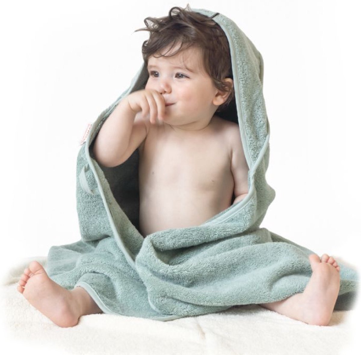 Bo Weevil Baby handdoek - Met Capuchon - 100% katoen - Zacht - 100x100 cm - Mineraalgroen