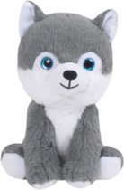 Hond Husky (Grijs/Wit) Pluche Knuffel 22 cm {Dierentuin/Boerderij | Speelgoed Dieren Knuffeldier Knuffelbeest voor kinderen jongens meisjes | Dog Animal Plush Toy}