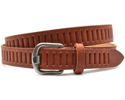 Timbelt Leren gleufjes riem cognac - 100% leer - maat 115 - totale lengte 130