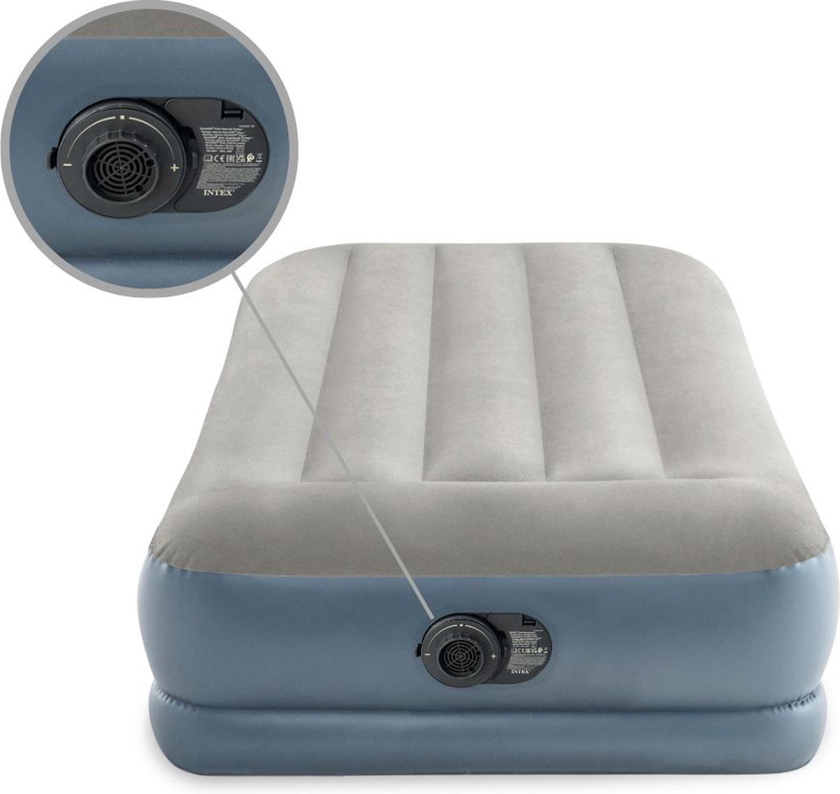 Intex Luchtbed - 1-Persoons - 99 x 191x 30 cm - Grijs - Inclusief pomp - Hoeslaken - Kussen - Kussenbeschermer en Reparatieset