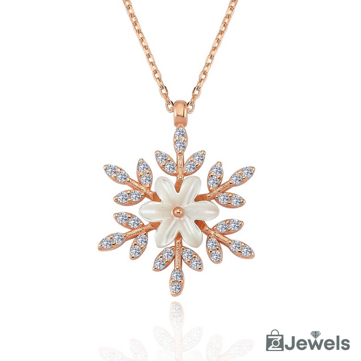 OZ Jewels – Sneeuwbloesem Ketting – Roségoud – Zirkonia – Zilver