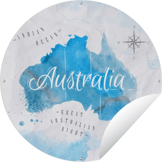 Tuincirkel Wereldkaarten - Australië - Olieverf - 120x120 cm - Ronde Tuinposter - Buiten XXL / Groot formaat!