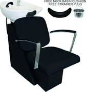 Kapper stoel - kantelbare wasbak - Zwart - professionele barber stoel - salon stoel - leer - gratis neksteun nekkussen - behandelstoel