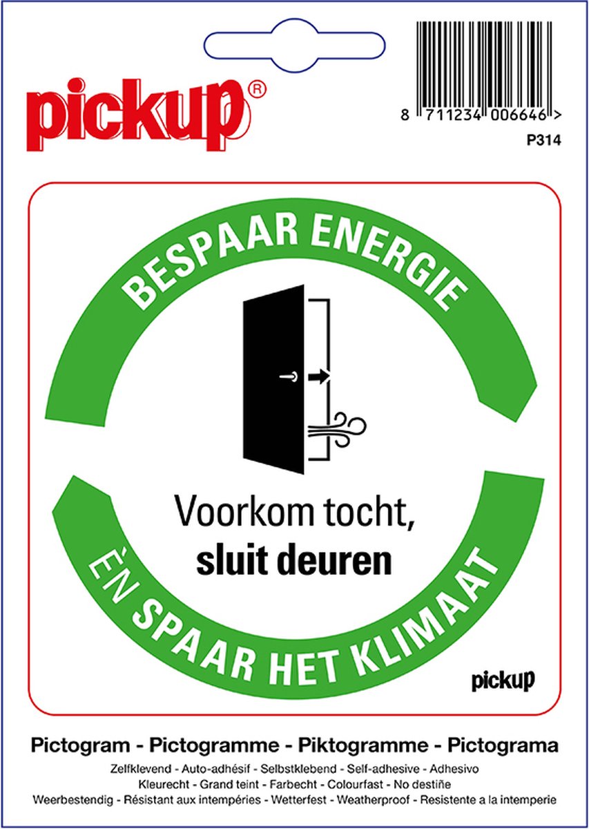 Pickup sticker Bespaar Energie spaar het klimaat: Deur sluiten, voorkom  tocht- 10x10 cm | bol.com