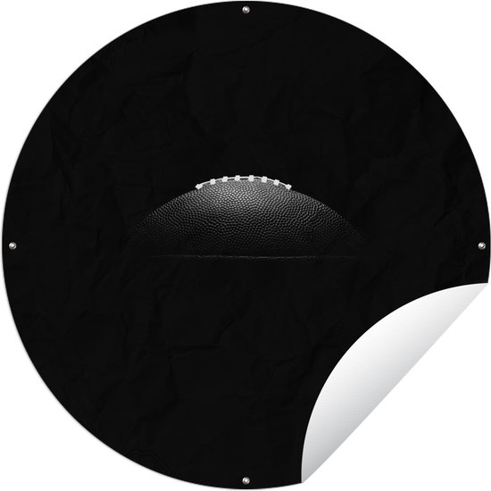 Tuincirkel American Football op een zwarte achtergrond - zwart wit - 120x120 cm - Ronde Tuinposter - Buiten XXL / Groot formaat!