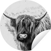 Tuincirkel Schotse Hooglander - Koe - Wit - 150x150 cm - Ronde Tuinposter - Buiten