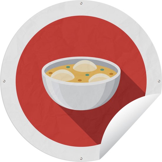 Cercle de jardin Une illustration de soupe au poulet sur fond rouge - 120x120 cm - Poster de jardin rond - Extérieur XXL / Groot format !