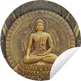 Tuincirkel Goud - Boeddha beeld - Spiritueel - Meditatie - 120x120 cm - Ronde Tuinposter - Buiten XXL / Groot formaat!