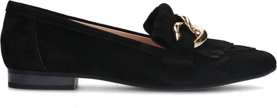 Manfield - Dames - Zwarte suède loafers met goudkleurige chain - Maat 36