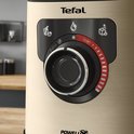 Close-up van de gouden Tefal blender bedieningsknoppen met symbolen voor smoothies, ijs en hitte.
