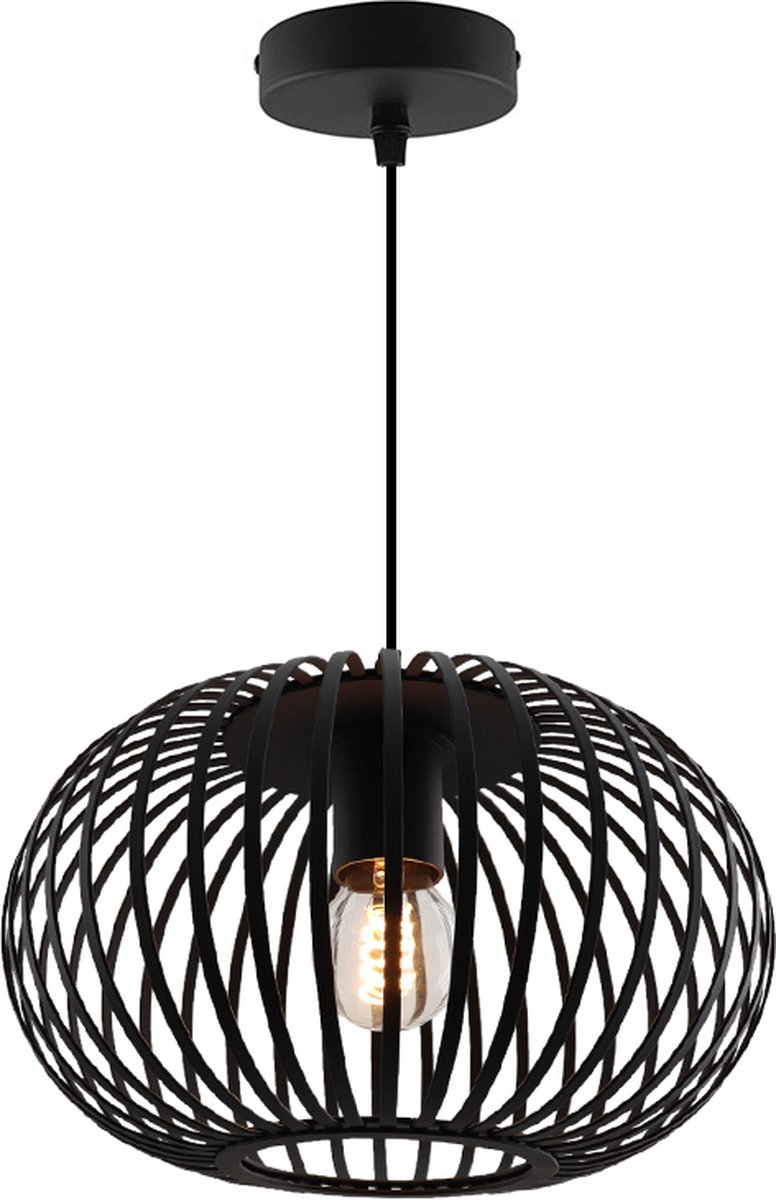 Olucia Lieve - Industriële Hanglamp - Metaal - Zwart - Rond - 30 cm