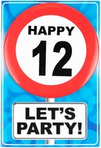 Happy age card 12 jaar (wenskaart met button)