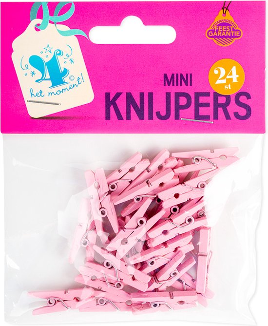 Wasknijpersmandje met haak - roze - en 100x houten wasknijpers 7 cm | Fun en Feest