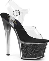 Pleaser - SKY-308G Sandaal met enkelband, Paaldans schoenen - Paaldans schoenen - 41 Shoes - Zwart/Transparant