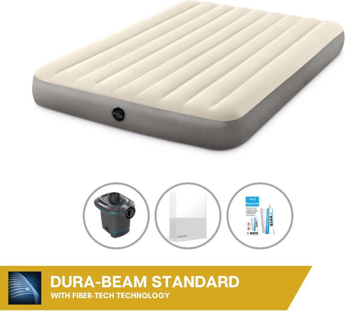 Intex Luchtbed - 2-Persoons - 152 x 203 x 25 cm - Beige - Inclusief Pomp - Hoeslaken en Reparatieset