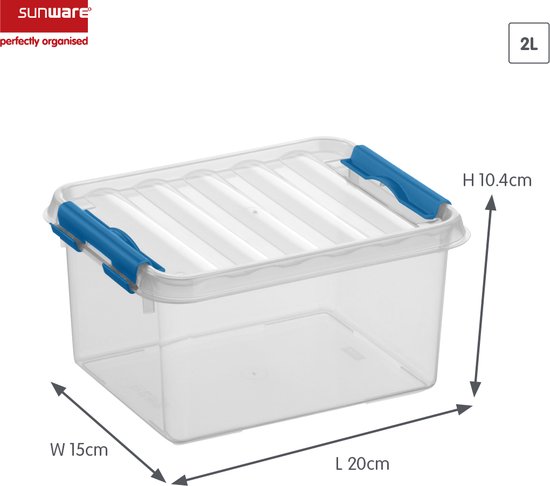 6x Sunware Q-Line Boîtes De Rangement / Boîtes De Rangement 1,3 Litre 20 X 15 X 14 Cm