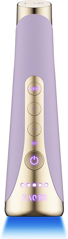 Paars FAQ™ 101 apparaat met gouden accenten, gouden bedieningsknoppen en LED-indicatoren.