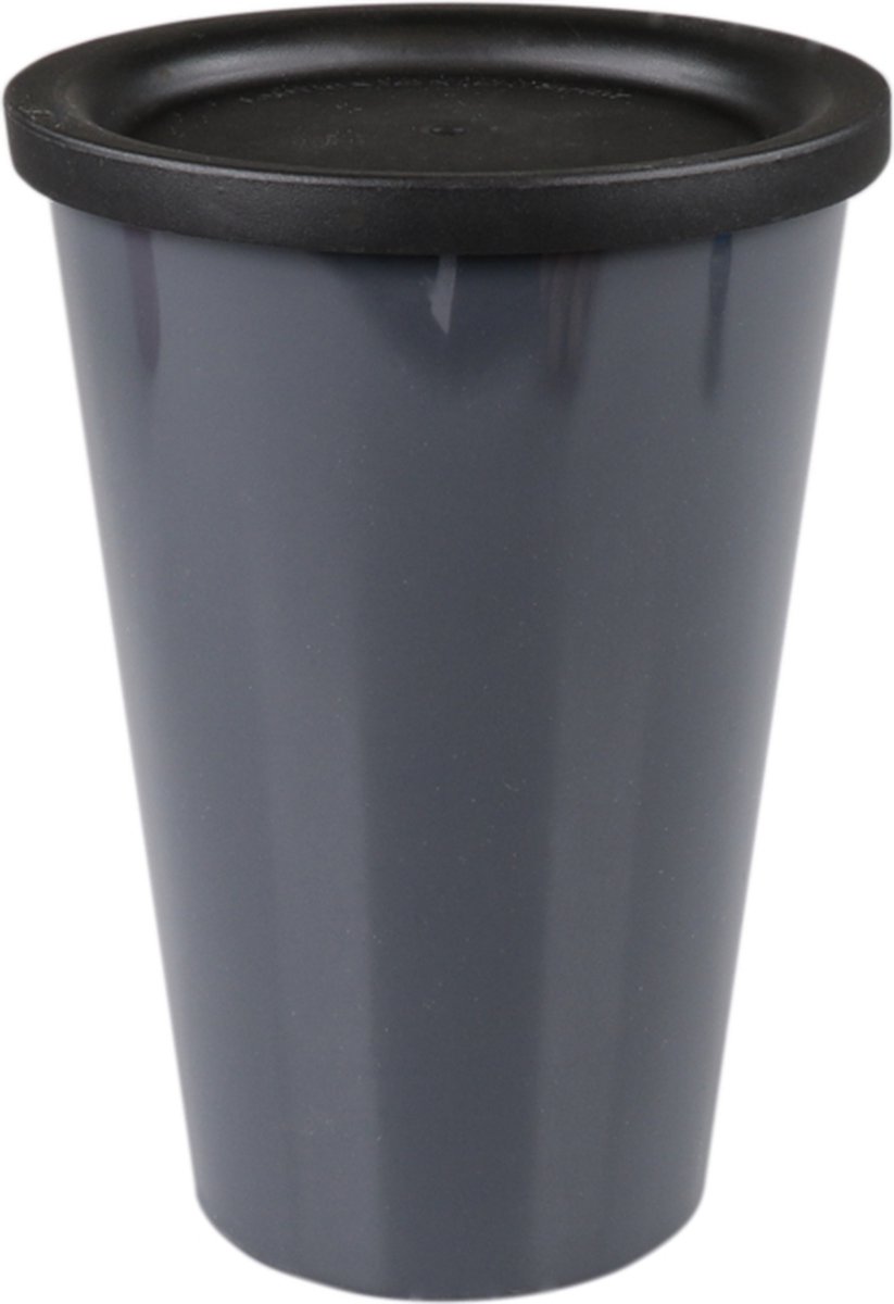 Ornamin - 400 ml- Beker met deksel- hoogglans- to go- beker - SAN - reusable - onbreekbaar - 400ml - grijs - 9 stuks