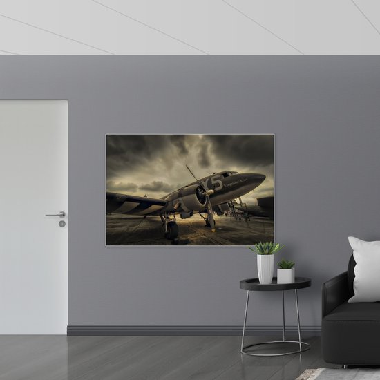 WallClassics - Drapeau - Avion sur Aéroport - 150x100 cm Photo sur Drapeau Polyester