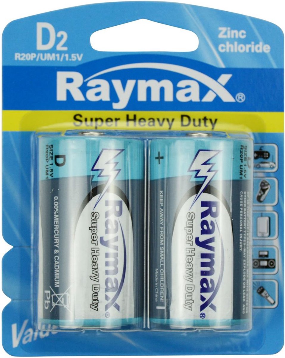Raymax Batterij Zink - R20P - Type - D - 1.5V - 2 stuks