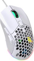 Souris de Gaming laser HXSJ X300 - Ultra légère - Siècle des Lumières RVB - Boîtier arrière remplaçable - 7200 DPI - Wit