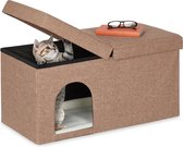 Relaxdays kattenhuis opvouwbaar - zitbankje met kattenholletje - grote kattenmand poef