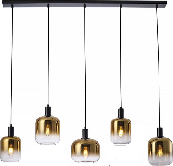 Freelight - Hanglamp Vario 5 lichts L120 cm goud glas zwart