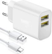 Oplaadstekker + USB C naar USB A Kabel - 12W/2.4A - 2 Meter - Wit - Oplader Lader Stekker Oplaadkabel Snoer