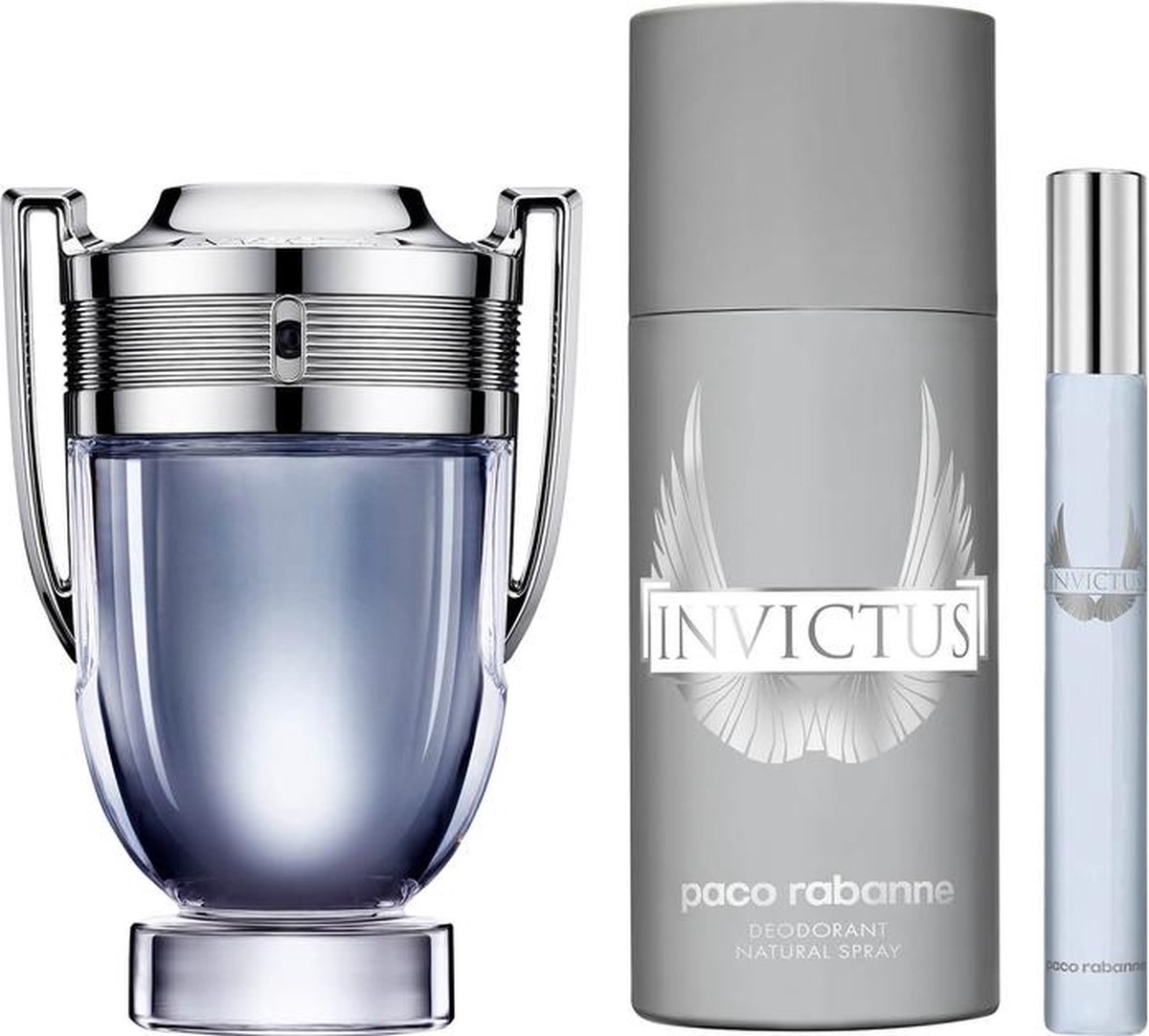 Goedkoopste Paco Rabanne Invictus Geschenkset 100ml EDT 150ml Deodorant Spray EDT 10ml