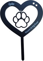 LBM Grafsteker Gepersonaliseerde hart met hondenpoot - zwart - 20 cm