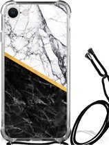 Back Cover Geschikt voor iPhone SE 2022 | 2020 | 8 | 7 Smartphone hoesje met doorzichtige rand Marble White Black