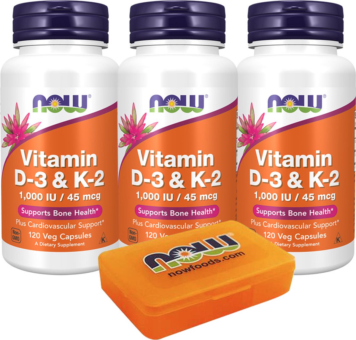 Goedkoopste Now Foods - Vitamine D3 & K2 - 360 Capsules - Met pilbox