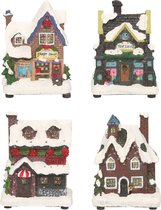 Kerstdorp huisjes set van 4x huisjes met Led verlichting 12 cm - Kerst landschap stad/dorp bouwen
