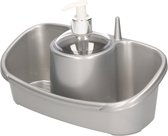 Sponsbakje met zeeppompje/dispenser zilver - 26 cm - Zeeppompjes/zeepdispensers - Badkamer, toilet en keuken