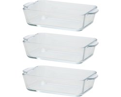 foto van Rechthoekige glazen kleine ovenschaal - 3x - 500 ml - 16 x 11 x 4,5 cm - Ovenschotel schalen - Serveerschalen