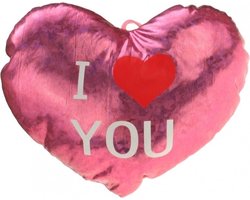 Pluche glimmend hart roze met tekst I love you - Valentijnscadeaus