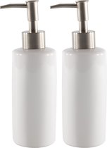 Set van 2x stuks zeeppompjes/zeepdispensers wit keramiek 20 cm - Navulbare zeep houder - Toilet/badkamer accessoires