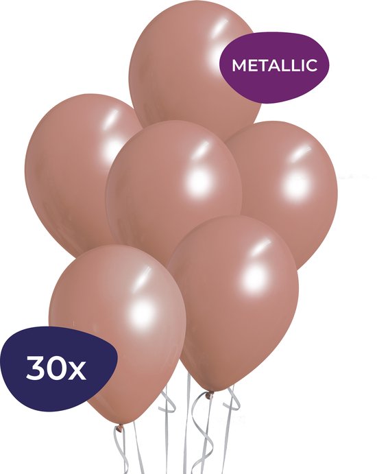 Een cluster van 30 metallic roze ballonnen.