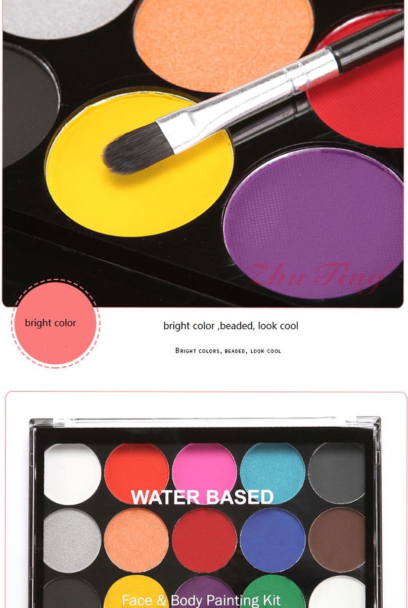 Schminkset Kinderen - Grime schmink op waterbasis - 15 kleuren & 3 penselen & 4 sjablonen op waterbasis- veiligheidscertificering- Schminkset - Make up Kinderen - Face paint - Kinderschmink voor mooi grimas — afbeelding 6