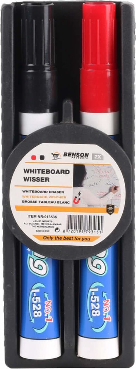 Benson Whiteboard wisser - magnetisch - inclusief 2 stiften - 14.5 x 5 x 35 cm - zwart thumbnail 2