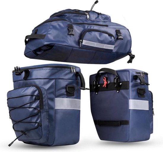 Sacoches de vélo Double Sac à dos Sacoche de vélo Sac à dos avec compartiment pour ordinateur portable Porte-bagages Vélo Housse de pluie UPGRADE 60L Blauw - RHINOWALK®
