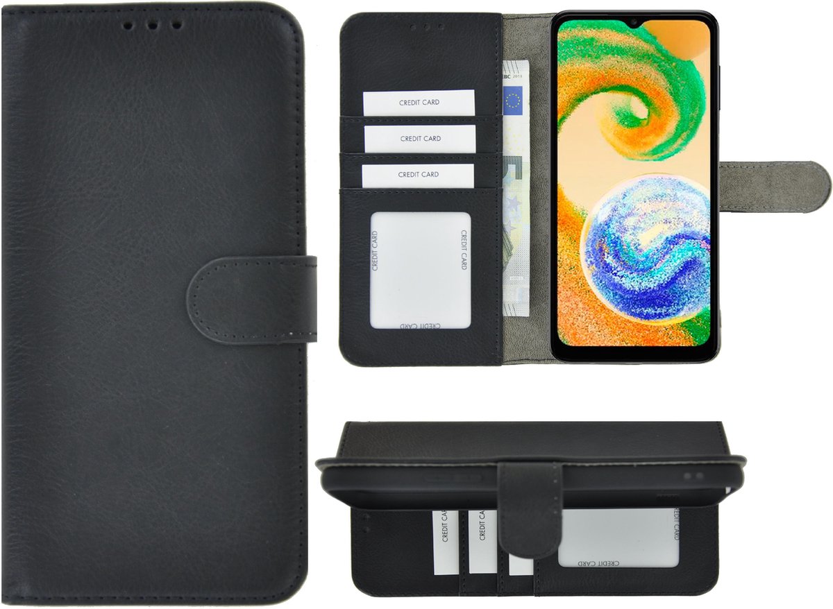 Geschikt voor Samsung Galaxy A04 Hoesje - Bookcase - Pu Leder Wallet Book Case Zwart Cover