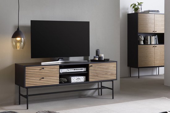 TV-meubel Hoek 90, Eik en Zwart, 90 x 90 x 45 cm