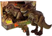 Ariko Beweegbare Dinosaurus met Pistool - Dino jager - Dino met stoom - met Licht en Geluid - Beweegbare onderdelen - Incl batterijen