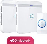 AVANTEK Draadloze deurbel met 2 ontvangers - Wit - Bereik 400 meter - Waterdicht - Ontvangers zonder batterijen - 52 melodieën